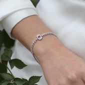 Başak Modeli Kırmızı Taşlı Zarif Gümüş Bileklik thumbnail 3