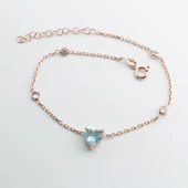 Aquamarin Taşlı Rose Gold Kaplama Sevgili Kalp Gümüş Bileklik thumbnail 4