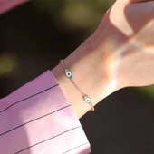 Zirkon Taşlı Mavi Mine İşli Göz Modeli Rose Gold Kaplama Gümüş Bileklik thumbnail 3