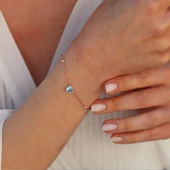 Aquamarin Taşlı Rose Gold Kaplama Sevgili Kalp Gümüş Bileklik thumbnail 2