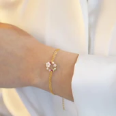 İnci ve Çiçek Motifli Gold Kaplama Gümüş Bileklik thumbnail 5