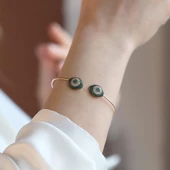 2'li Nazar Yeşil Taşlı Rose Gold Kaplama Gümüş Kelepçe thumbnail 4