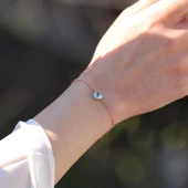 Aquamarin Taşlı Rose Gold Kaplama Sevgili Kalp Gümüş Bileklik thumbnail 3