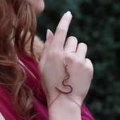 Fuşya Zirkon Taşlı Yılan Modeli Rose Gold Kaplama Gümüş Şahmeran thumbnail 2