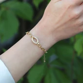 Elips Zirkon Taşlı Gold Kaplama Gümüş Hallow Bileklik thumbnail 3