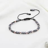 Hematit Taşlı Rose Kaplama Gümüş Makrome Erkek Bilekliği thumbnail 1