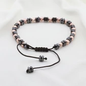 Hematit Taşlı Dörtgen Rose Gold Kaplama Gümüş Makrome Erkek Bilekliği thumbnail 2