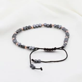 Hematit Taşlı Rose Kaplama Gümüş Makrome Erkek Bilekliği thumbnail 2