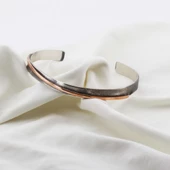 Otantik El İşi Sade Rose Gold Çizgili Kelepçe thumbnail 2