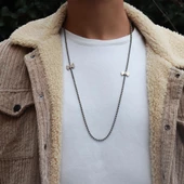 Zirkon Taşlı Balta Gümüş Erkek Kolye - 1