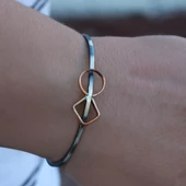 Geometrik Motif Rose Gold Çizgili Otantik Gümüş Kelepçe thumbnail 1