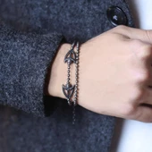 Çapraz Ok Figürlü Siyah Zirkon Taşlı Gümüş Erkek Bileklik thumbnail 1