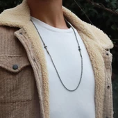 İki Tarafı Kılıç Figürlü Zirkon Taşlı Erkek Gümüş Kolye thumbnail 2