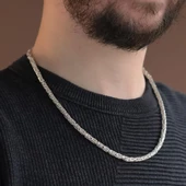 Kral Modeli Oksitsiz 55cm 4mm Gümüş Kolye thumbnail 1