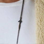 Mühür Ve Kılıç Figürlü Siyah Zirkon Taşlı Erkek Gümüş Kolye thumbnail 4