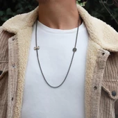 Balta Ve Mühür Figürlü Siyah Zirkon Taşlı Gümüş Erkek Kolye thumbnail 1