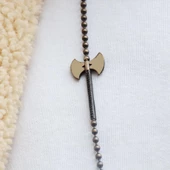 Balta Ve Mühür Figürlü Siyah Zirkon Taşlı Gümüş Erkek Kolye thumbnail 2