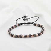 Hematit Taşlı Dörtgen Rose Gold Kaplama Gümüş Makrome Erkek Bilekliği thumbnail 1