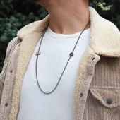 Balta Ve Mühür Figürlü Siyah Zirkon Taşlı Gümüş Erkek Kolye thumbnail 4