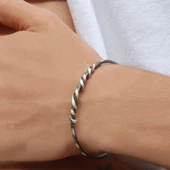 Rose Gold Çizgili Dolamalı Otantik Gümüş Kelepçe thumbnail 1