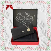 Hediye Seti Kadın Siyah Penye Şal Kolye Cüzdan (Kapak Notumuz Örnektir.) - 1