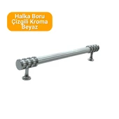 4 Adet Halka Boru Çizgili Kroma Beyaz Metal Mobilya Kulpu 160mm - 2