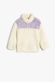 Koton Kız Bebek Peluş Sweatshirt Dik Yaka Uzun Kollu Yarım Fermuarlı - 1