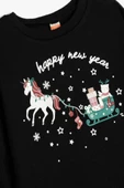 KotonKız Bebek Sweatshirt Yılbaşı Baskılı Uzun Kollu Bisiklet Yaka Pamuklu Şardonlu - 3
