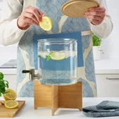 SUMUHOME 365+ SEBİL MUSLUKLU SÜRAHİ CAM BAMBU KAPAKLI 4 LT - 5