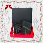 Hediye Seti Erkek Siyah Kemer Cüzdan Kredi Kartlık Tesbih Çakmak - 1