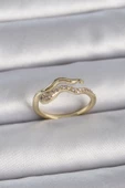 Pirinç Gold Renk Zirkon Taşlı Yılan Ayarlanabilir Model Kadın Yüzük - TJ-BYK3368 - 1