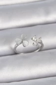 Pirinç Gümüş Renk Ayarlanabilir Zirkon Taşlı Beyaz Mineli Kalp Model Kadın Yüzük - TJ-BYK3389 - 1