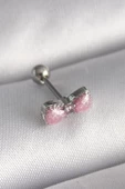 316L Çelik Gümüş Renk Pembe Kurdele Zirkon Taş Detay Tragus Piercing - TJ-PR1295 - 1