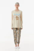 Ayıcık Baskılı Bisiklet Yaka Pijama Takımı - 1