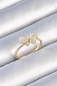 Pirinç Gold Renk Beyaz Mineli Zirkon Taşlı Kelebek Model Kadın Yüzük - TJ-BYK3464 - 1