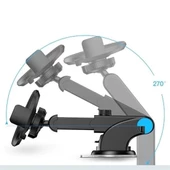 360 Derece Dönen Torpido Üstü Uzunluk Ayarlamalı Vantuzlu Teleskopik Araç Telefon Tutucu thumbnail 2