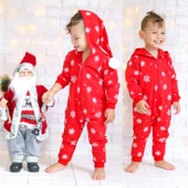 MODAVALS KIZ ÇOCUK & ERKEK ÇOCUK 3 İP ŞARDONLU GEYİK NAKIŞLI YILBAŞI TEMALI BEBEK TULUM-KIRMIZI - 2