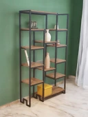 DEKORATİF ÇAM RENGİ AHŞAP RAFLI METAL KİTAPLIK ÇOK AMAÇLI STAND SALON VE ÇALIŞMA ODASI 12 RAFLI ÜNİTE MATKAPSIZ KOLAY KURULUM - 8