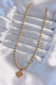316L Çelik Top Zincirli Gold Renk İşlemeli Yonca Model Kolye - TJ-BKO8988 - 2