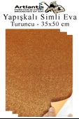 Turuncu Yapışkanlı Simli Eva 35x50 cm 3 Adet Simli Yapışkanlı Eva Süngeri Okul Kreş Anasınıfı Elişi Etkinlikleri Hobi - 1