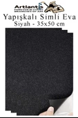 Siyah Yapışkanlı Simli Eva 35x50 cm 3 Adet Simli Yapışkanlı Eva Süngeri Okul Kreş Anasınıfı Elişi Etkinlikleri Hobi - 1