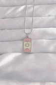316L Çelik Gümüş Renk Pembe Mineli Ay Figür Tarot Kolye - TJ-BKO9045 - 1