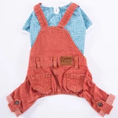 PawStar Kırmızı 2'li Denim Salopet Küçük ve Orta Irk Tulum - 3