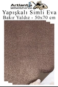 Kahverengi Yapışkanlı Simli Eva 50x70 cm 3 Adet Simli Yapışkanlı Eva Süngeri Okul Kreş Anasınıfı Elişi Etkinlikleri Hobi - 1