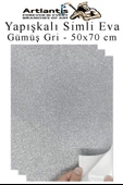 Gümüş Gri Yapışkanlı Simli Eva 50x70 cm 3 Adet Simli Yapışkanlı Eva Süngeri Okul Kreş Anasınıfı Elişi Etkinlikleri Hobi - 1