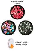 90 Adet 10 mm Polimer Kil Fimo Boncuk Takı Bileklik + 5 Metre Misina Hediye - Ayıcık - Bayrak - Yin Yang - 1