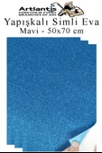 Mavi Yapışkanlı Simli Eva 50x70 cm 3 Adet Simli Yapışkanlı Eva Süngeri Okul Kreş Anasınıfı Elişi Etkinlikleri Hobi - 1