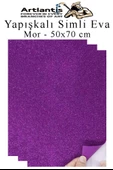 Mor Yapışkanlı Simli Eva 50x70 cm 3 Adet Simli Yapışkanlı Eva Süngeri Okul Kreş Anasınıfı Elişi Etkinlikleri Hobi - 1