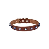 Cattie Boncuklu Deri Küçük Irk Köpek ve Kedi Boyun Tasması Xlarge Kahverengi 1.5x26-30 Cm - 1