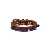 Cattie Boncuklu Deri Küçük Irk Köpek ve Kedi Boyun Tasması Xsmall Kahverengi 1x12-16 Cm - 1